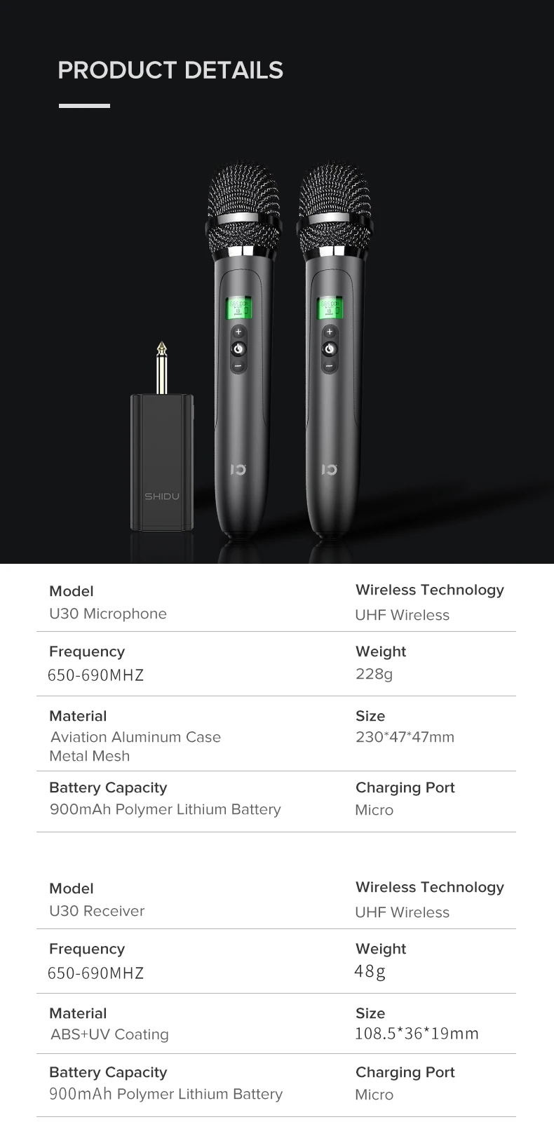 Dual Wireless microphone U30-9