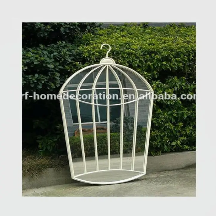 Discounted Bird Cage Shape Wrought Iron Wall Mounted Frame Mirror For Home Park