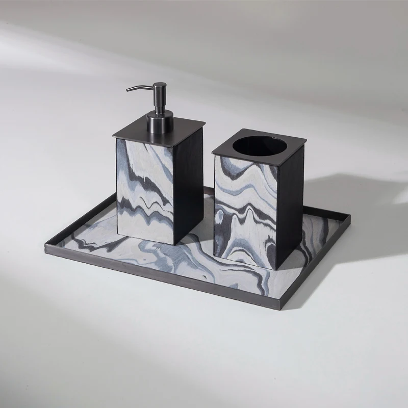Распродажа, аксессуары для мебели для ванной комнаты с мраморным узором, Металлическая черная матовая отделка, набор аксессуаров для ванной комнаты