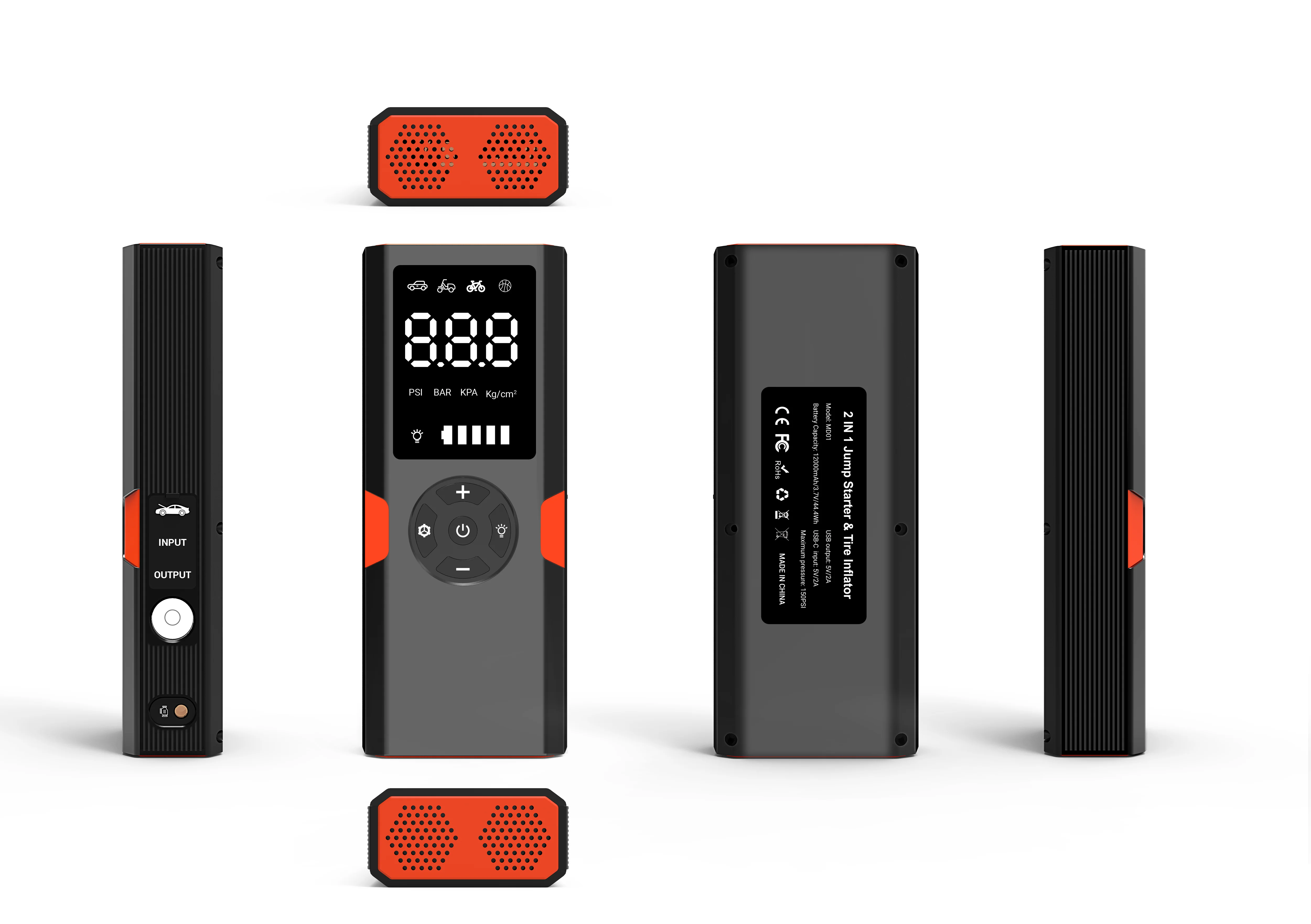 US Stocked Portable Tire Inflator Pump Wireless T-type 19 cylinder movement USB LED light Lithium Battery 3.7V 12000mah 44.4Wh