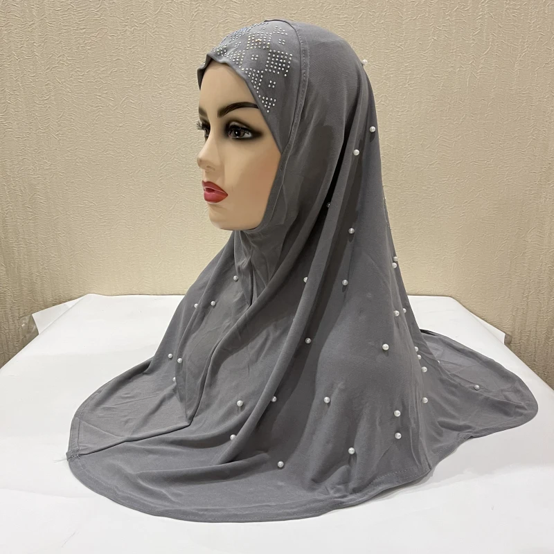Wholesale adult muslim hijab with handmade beads islamic scarf shawl headscarf hat armia pull on wrap XDH016