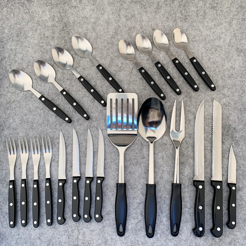 2020 hot 25pc kitchen tools bag set outdoor cooking knife cutlery for Camping BBQ Grilling with Spoon Knife chopper opener kit