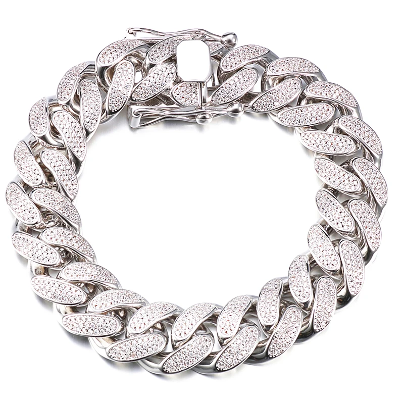 Jasen Jewellery 15mm 18mm Solid Thicker Iced Out Brass or Silver Miami Zircon Stones Lab Diamond Cuban Link Chain Necklace