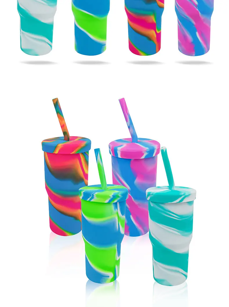 Large capacity Water  Cups Leakproof Valve Reusable BPA Free Silicone Travel Water Cup for Gym Camping Travel Sports  Durable