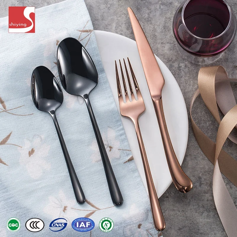 SY-kitchenware PVD Black and copper color cutlery, Flatware Black, Black Knife Spoon Fork