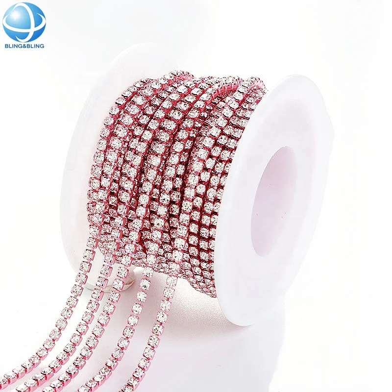Fashion colorful base Crystal cup Chain ss8 ss12 1Row Rhinestone Chain trim for Sewing Arts Crafts