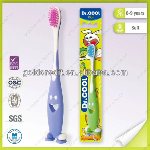 Cusstom Cartoon self standing children kids toothbrush with two suction buttons