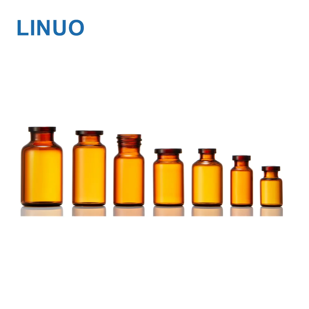 Factory! LINUO pharmaceutical packaging 2ml 5ml 10ml amber clear bottle empty glass injection vial with rubber and aluminum caps