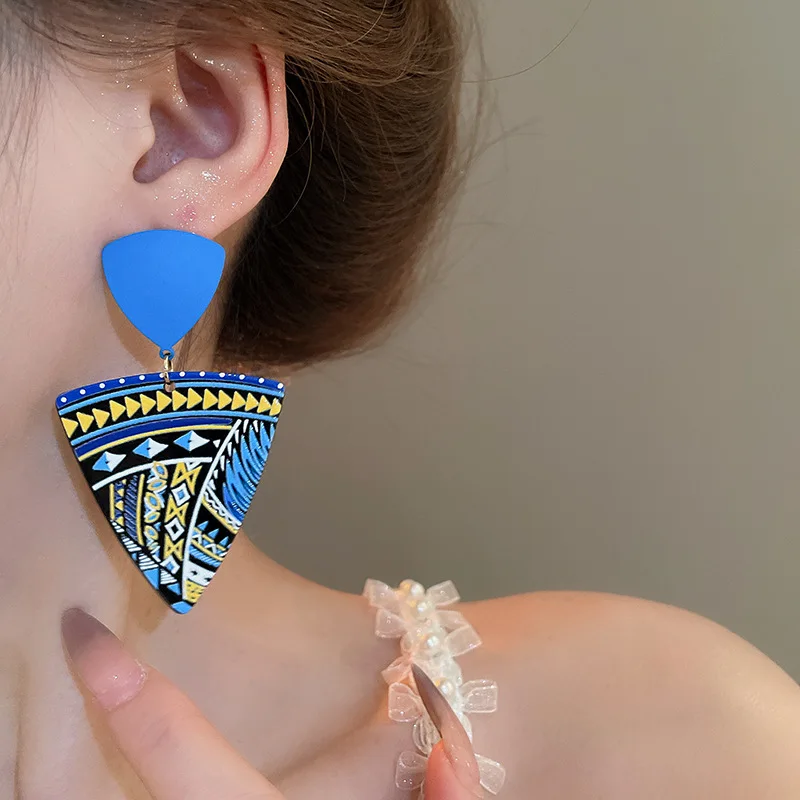 European and American painted flower earrings design creativity earrings retro ethnic style earrings