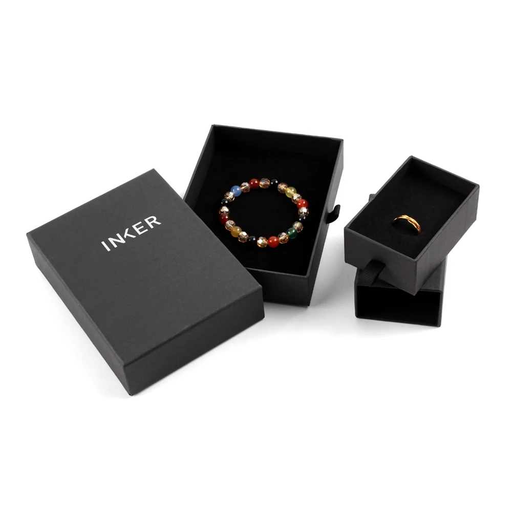 Yilucai Wholesale Set Black Texture Paper Gift Box Custom Bangle Bracelet Pendant Earring Ring Necklace Jewelry Boxes Packaging