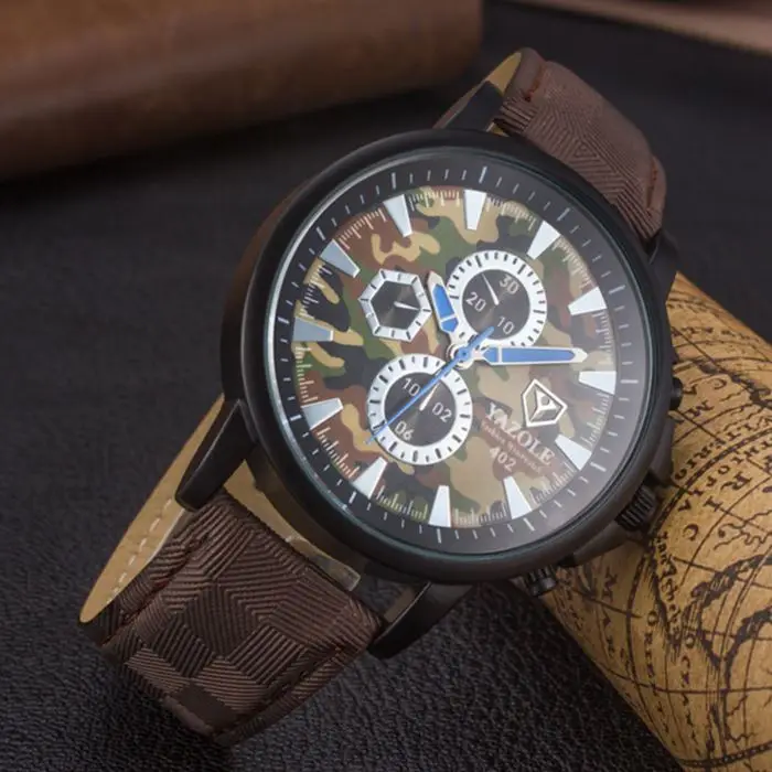 yazole 402 own brand colors unisex quartz watch weird PU leather band 3 dials decorations Simple student relogio musculino