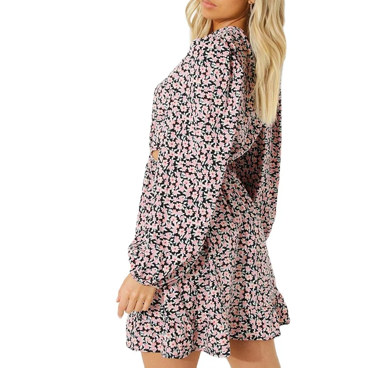 Женское цельное платье с длинным рукавом, повседневные Комбинезоны с цветочным принтом