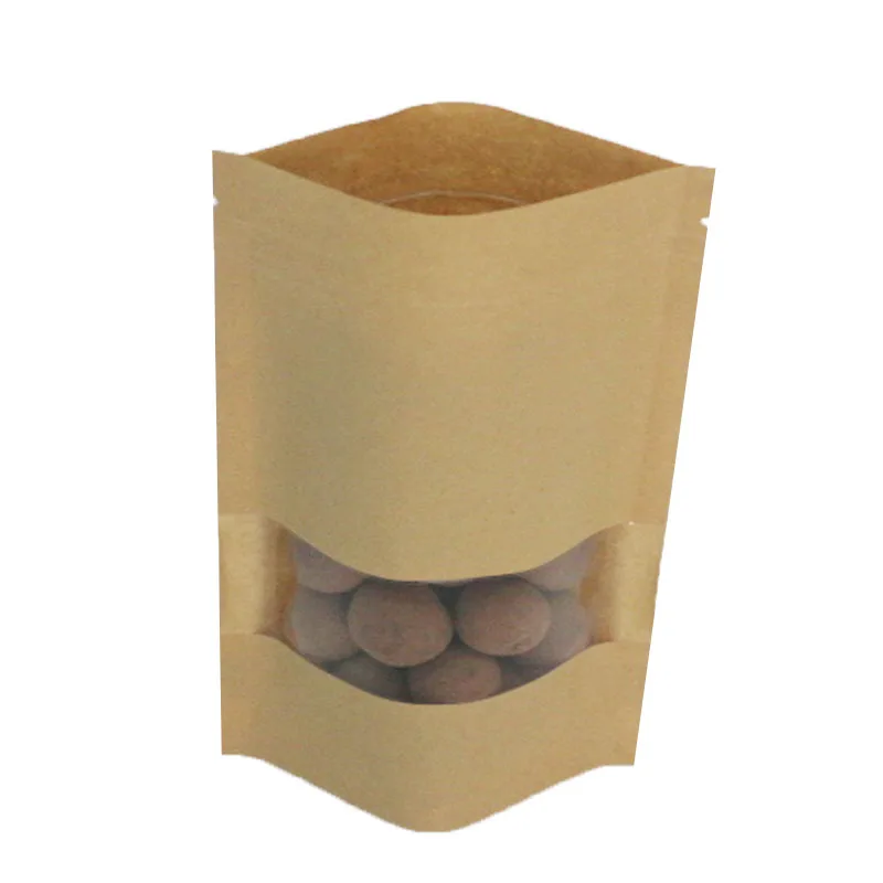 
12x20cm Kraft paper bag ziplock flat bottom with window 