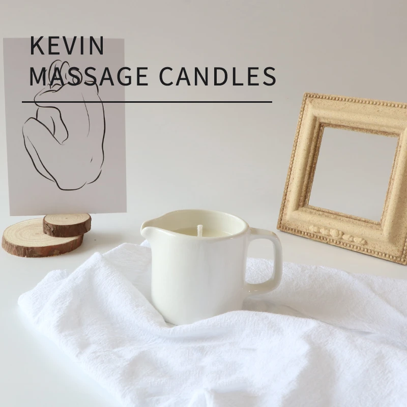Creative Dropship In Stock White Ceramic Candle Jar With Spout Wick Massage Essential Oil Scented Candle SPA Massage Candle