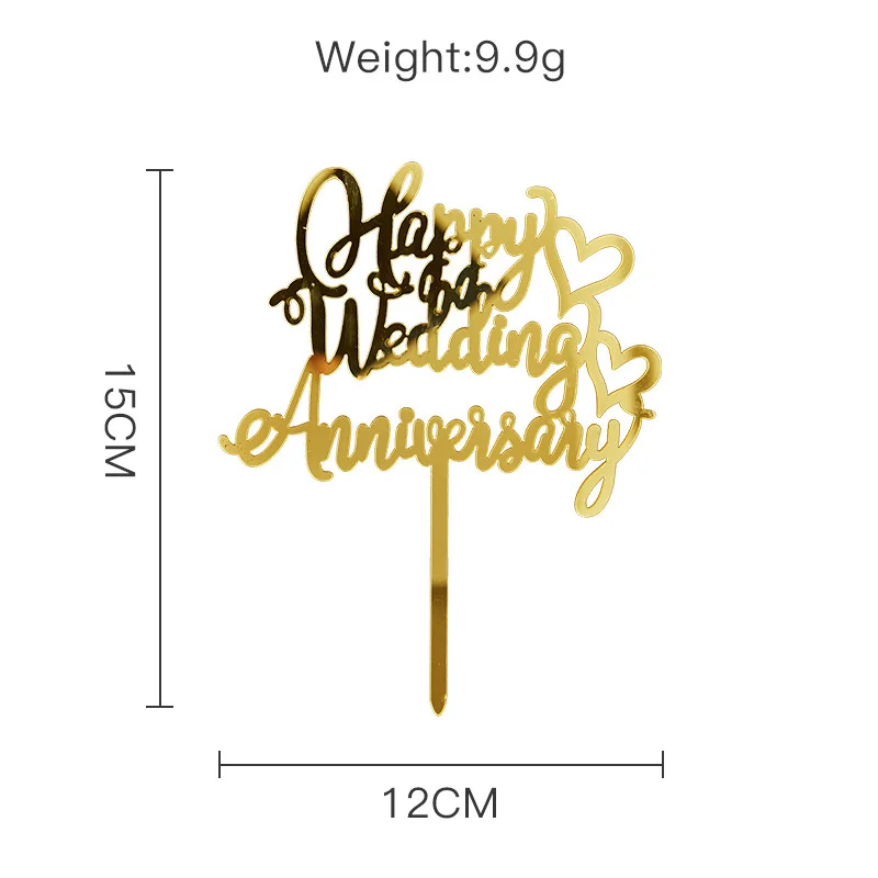 New Color Happy Anniversary Acrylic Cake Topper Stick Beautiful Cake Decoration Letter Topper