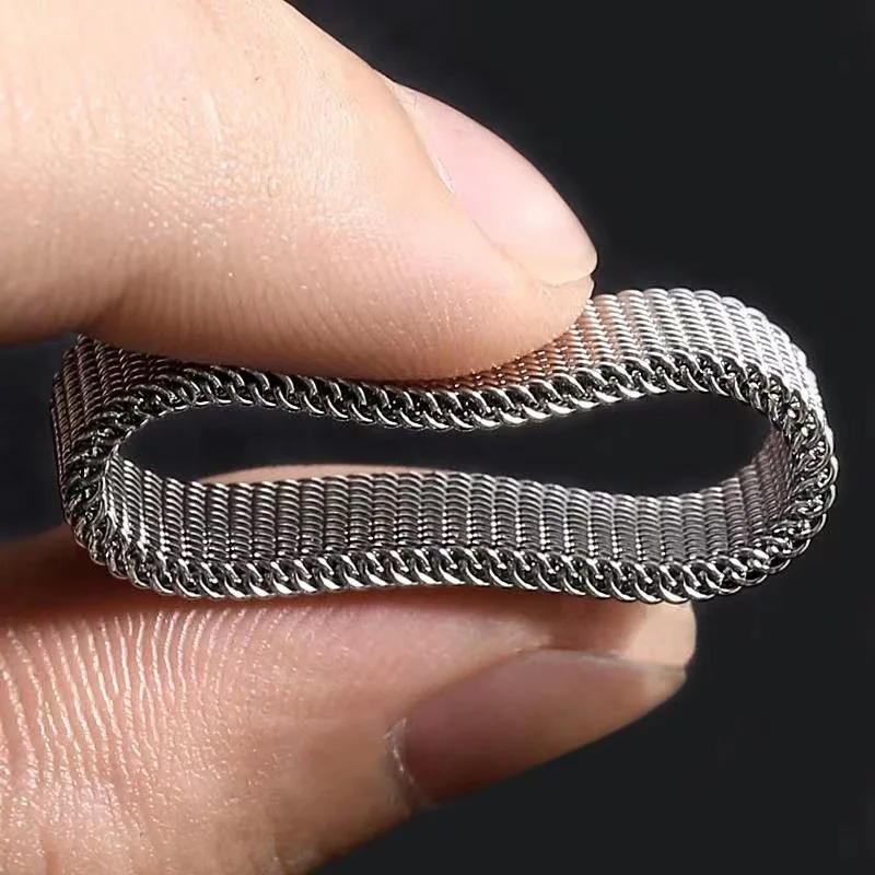 8mm Stainless steel braided elastic stretchable mesh fashion ring gold plated mesh chain middle finger ring