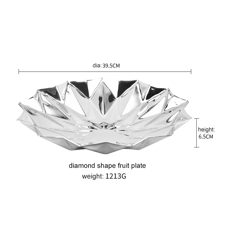 Special-interest Deco Mirror Polish Diamond Shape Stainless Steel Fruit Plate Living Dinning Room  Metal Fancy Plates