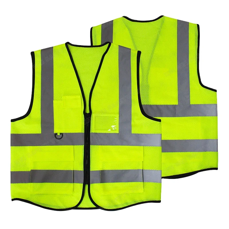 Customized Logo S-5XL Mesh Breathable Multi-Pocket Hi Vis Zippered Safety Vest Outdoor Construction Wrok Safety Clothing