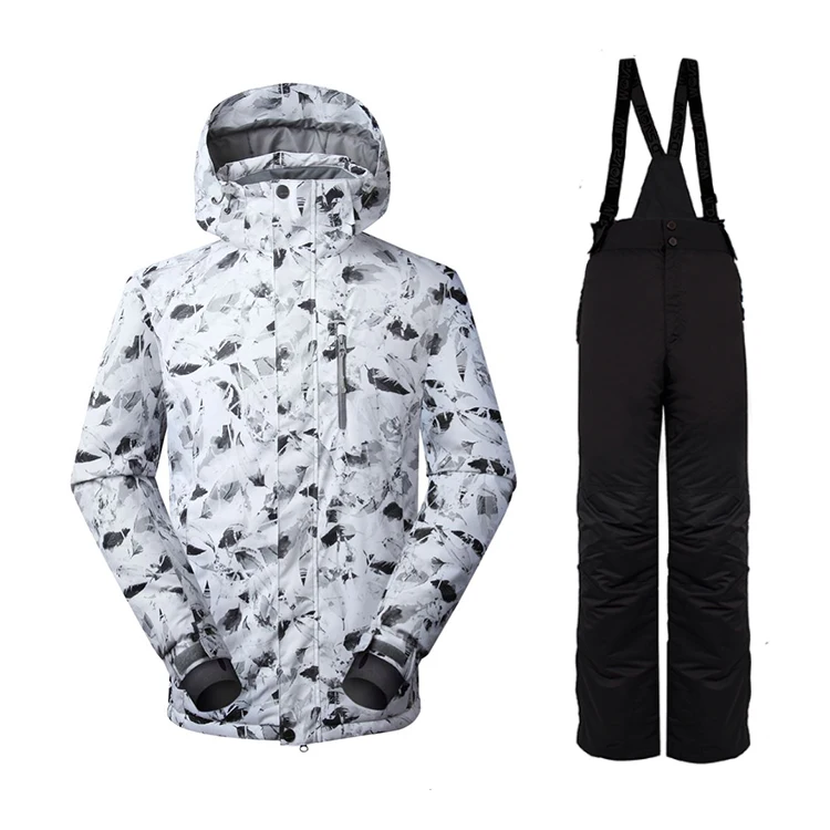 Высокое Качество Пользовательский логотип Открытый Зимний лыжный пух анти-УФ мужской ветрозащитный водонепроницаемый 10000 мм перо шаблон белый снег лыжные костюмы