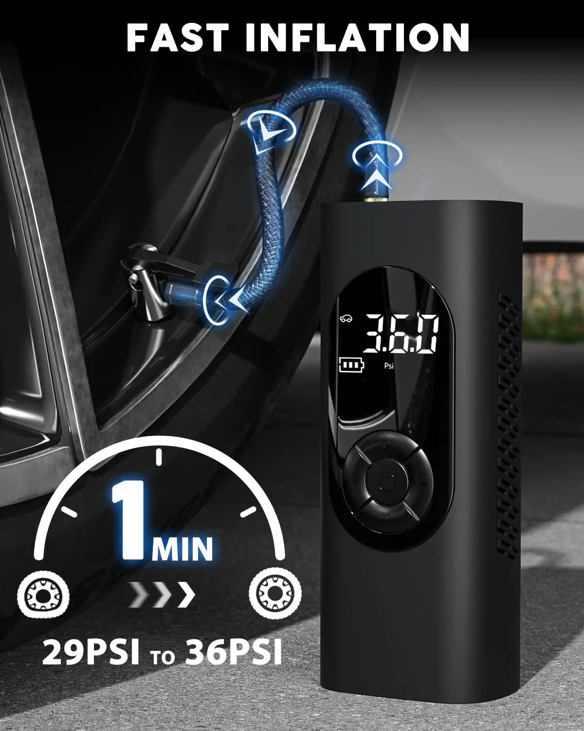 Tire Inflator Portable Air Compressor Pump with LCD Dual Screen and Emergency Light for Cars E-Bikes Motorcycles