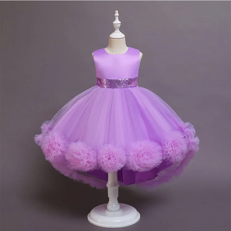 New girls sleeveless princess dress kids net gauze flowers puffy trailing birthday party wending dress girls pettiskirt