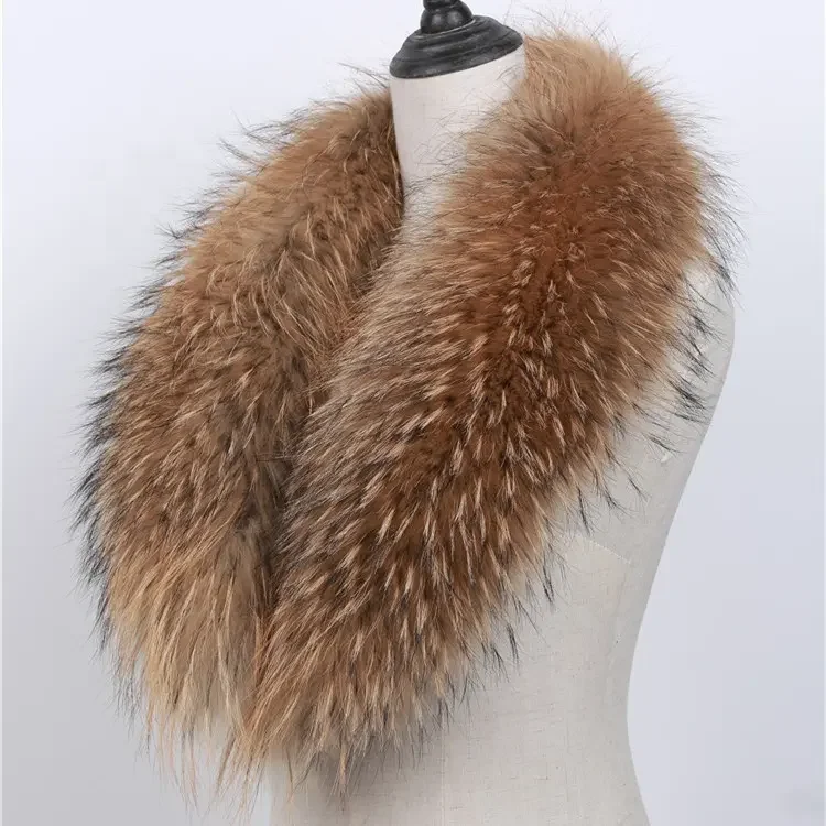 Factory Price Top Quality Collar Accessories real Natural Raccoon fur Large Fur Collar Fur Trim