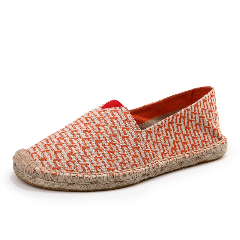Customized Letter patterns closed toe grossistes barefoot espadrilles womens men flat jute espadrilles shoes