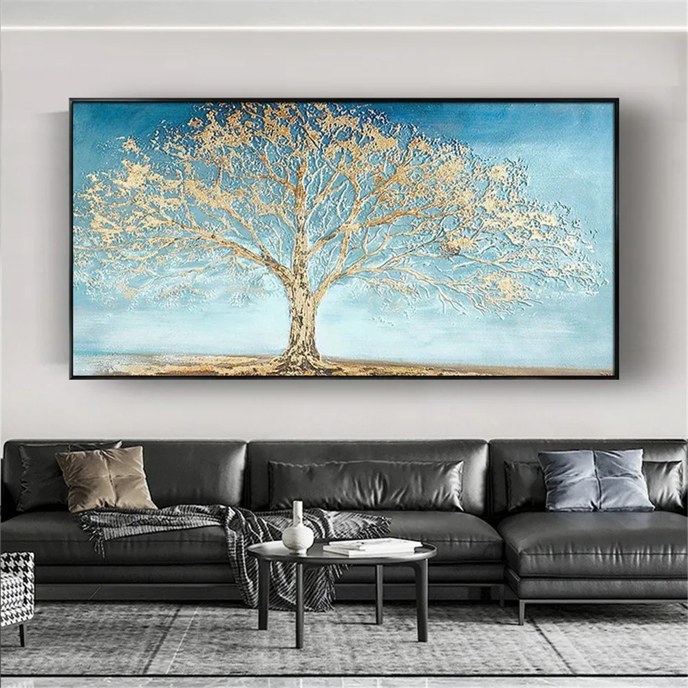 100% Handmade Modern Abstract Landscape Oil Paintings On Canvas Wall Art Golden Tree Oil Paintings
