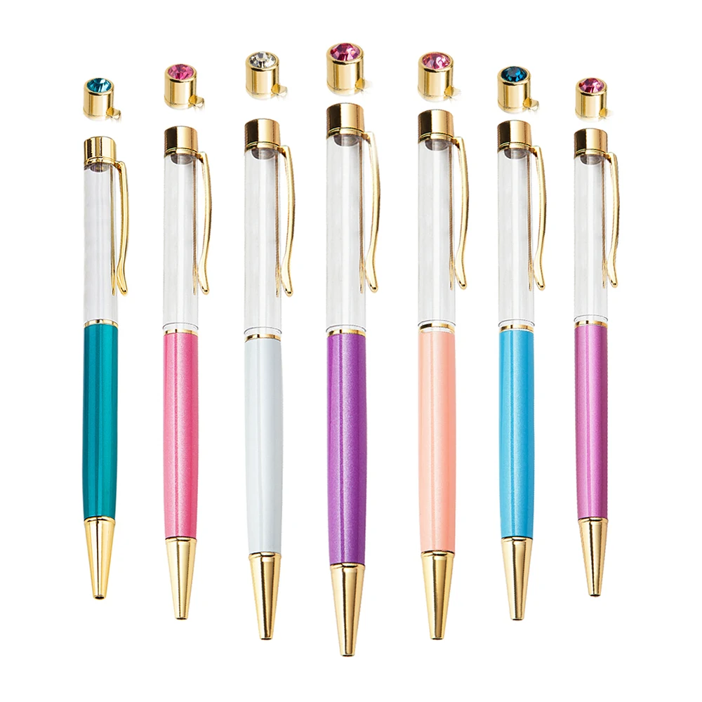 2019 Hot Sales Empty Tube Ballpoint Pen YiWu Gold DIY Filling Glitter Floating Ball Pens with Rhinestone