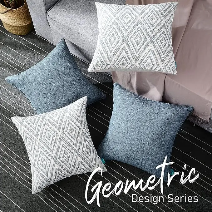 Modern Decorative Throw Pillow Covers Set of 4 Square Linen Cushion Cover for Couch Sofa Living Room 18x18 inches