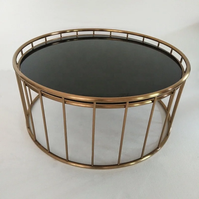 Round stainless steel coffee table living room marble sofa side coffee table