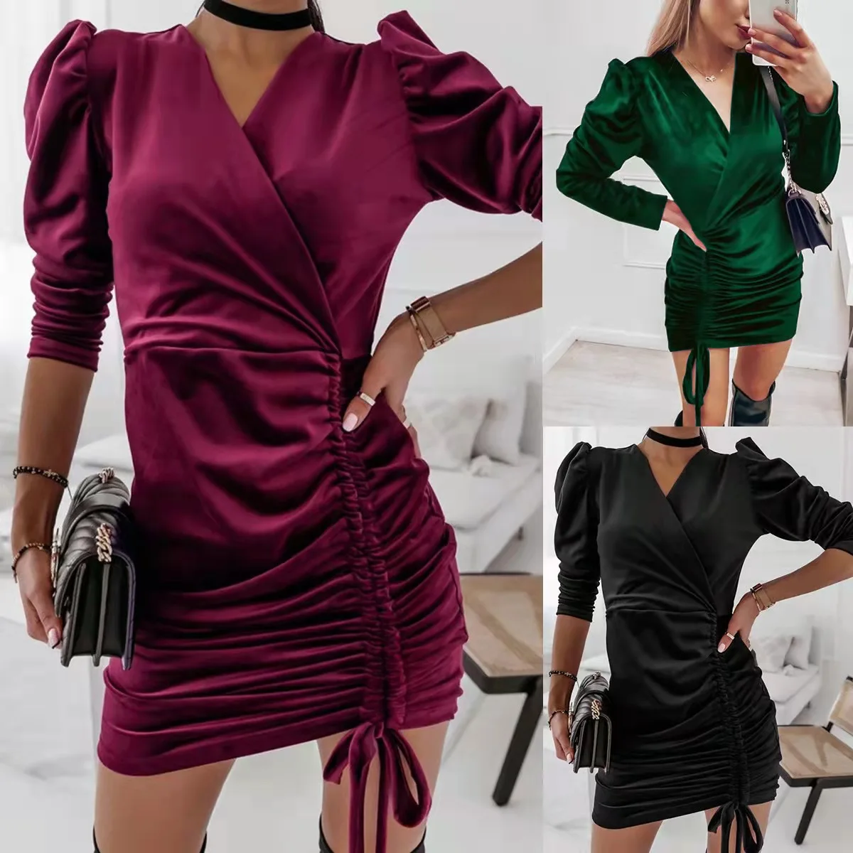 Stylish Sexy Classy Dress New Arrival Turkey Dresses  Velvet Fabric Long Sleeve Elegant Casual Dresses Ladies