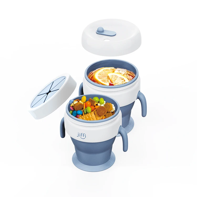 Customized Spill-Proof Collapsible BPA Free Silicone Snack Cups with Lid for Toddlers