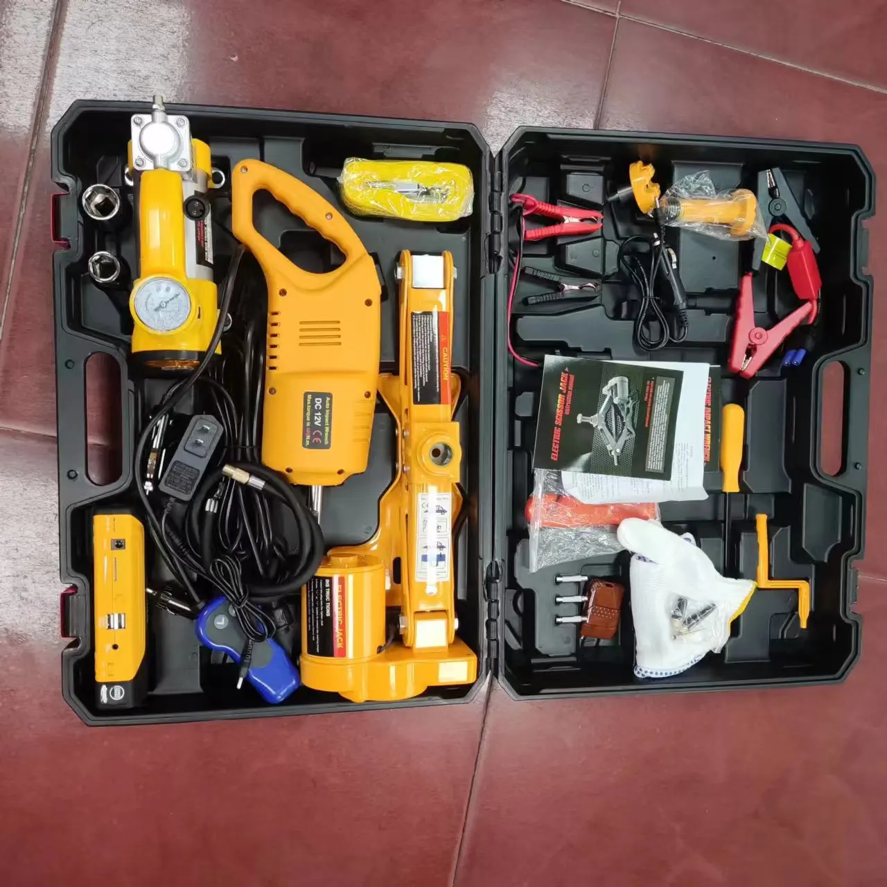 HF3ST factory 6 in 1 electric car jack DC12V 3T jack compressor wrench power bank emergency tool kit motor lifting car jack