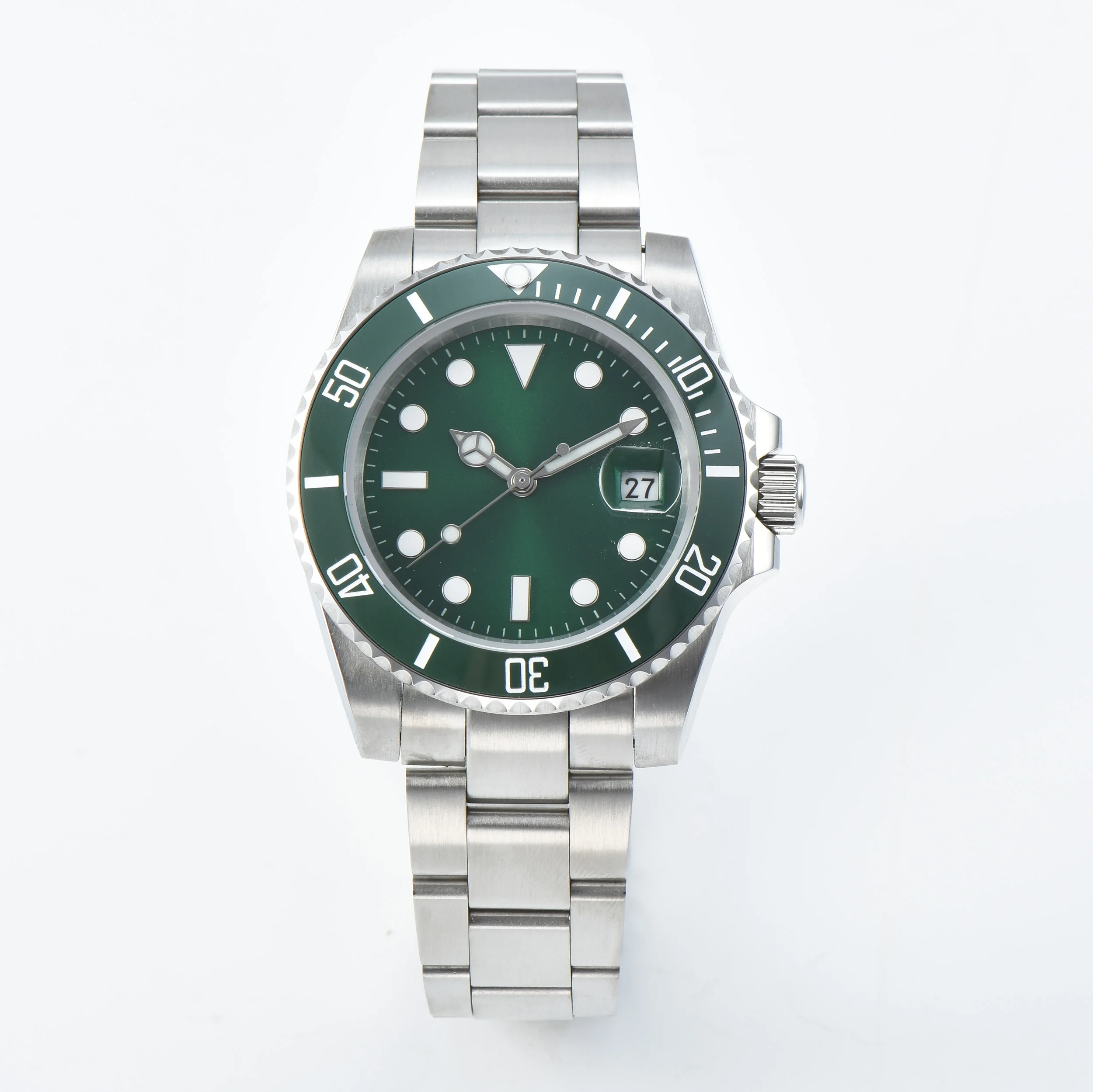 
40mm bomax green sub men automatic mechanical watch sapphire glass ceramic bezel stainless steel bracelet 