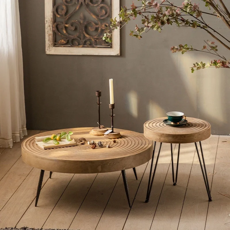 Trending Products 2023 New Arrivals Handcrafted Modern Living Room Furniture Solid Wood Round Table Vintage Coffee Table