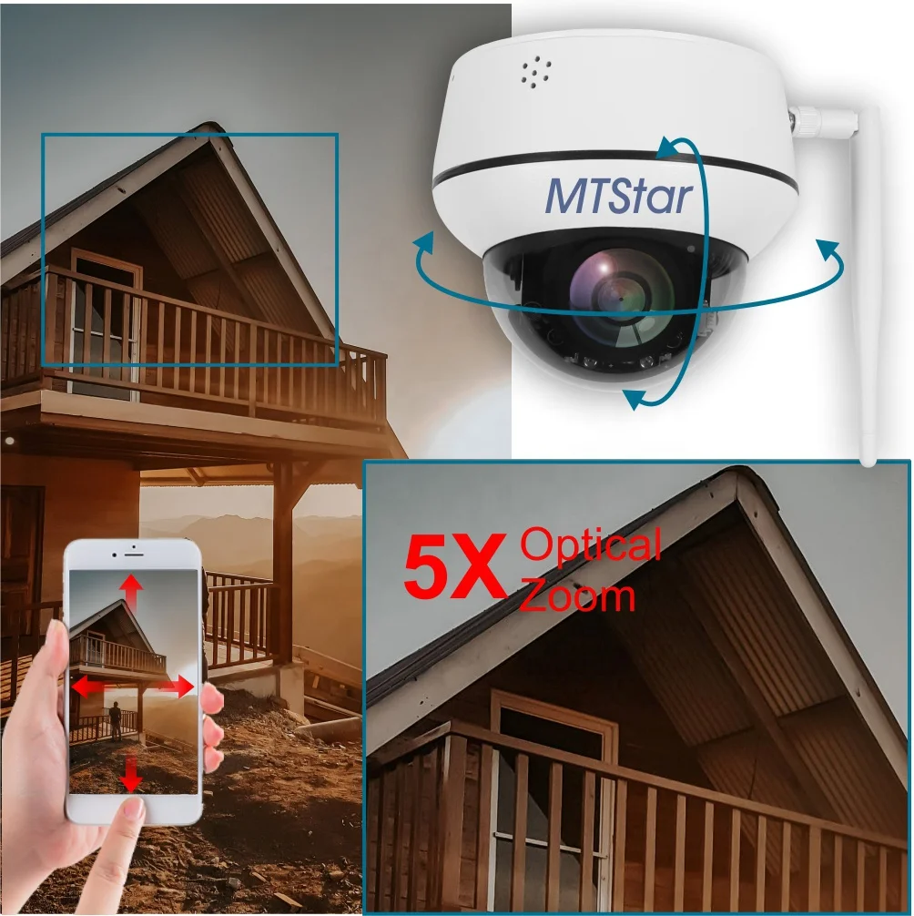  Уличная компактная Wi-Fi камера IP 5 МП 5-кратный зум PTZ беспроводная Антивандальная с отслеживанием людей антивандальная
