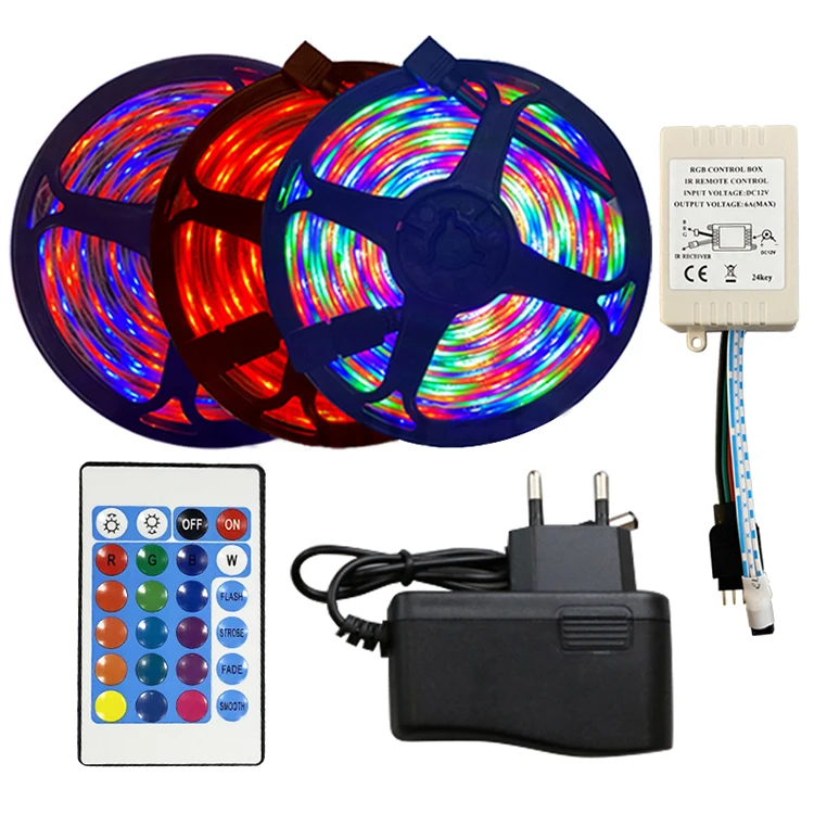 2835 54leds 60leds RGB SMD Flexible 24 Key Remote 12V Power IP65 Waterproof Led Room Strip Light Tape