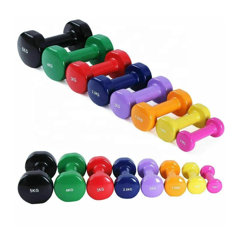 Customized Hex Vinyl Coated Dumbbells lb 5KG Cast Iron Urethane Dumbbells Set Gym Home Fitness Color Dumbbells