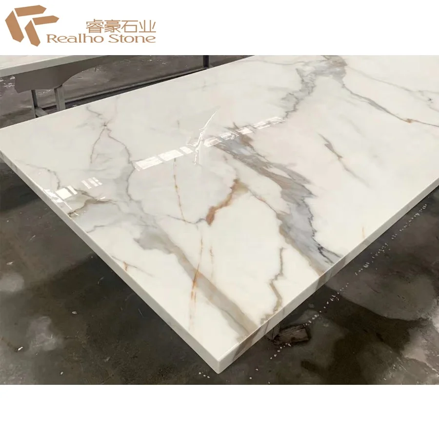 White Grey Veins Marble Kitchen Tops Nano Crystallized Glass Stone