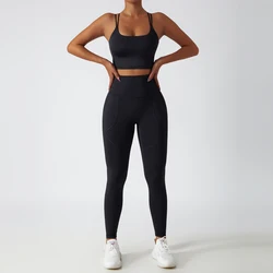 Eco Friendly Recycled Fabric 2 Piece With Pockets Leggings Women Active Wear Fitness & Yoga Wear Sports Bra Gym Fitness Sets