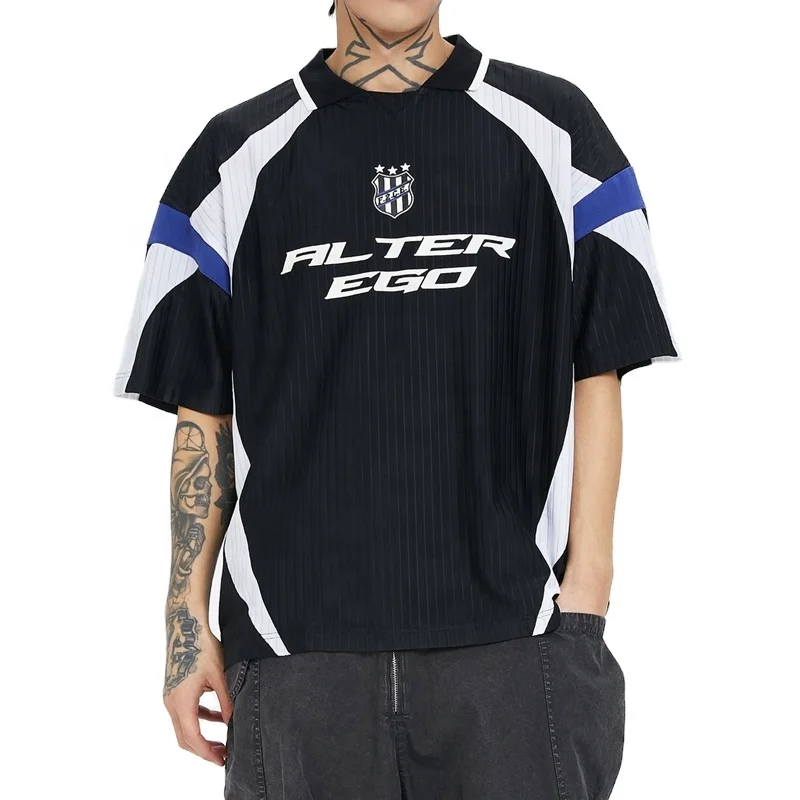 Custom Retro Polo Shirt Quick Dry Breathable Cooling Patchwork Color Contrast Ball American Fashion Short-Sleeved Casual Letter