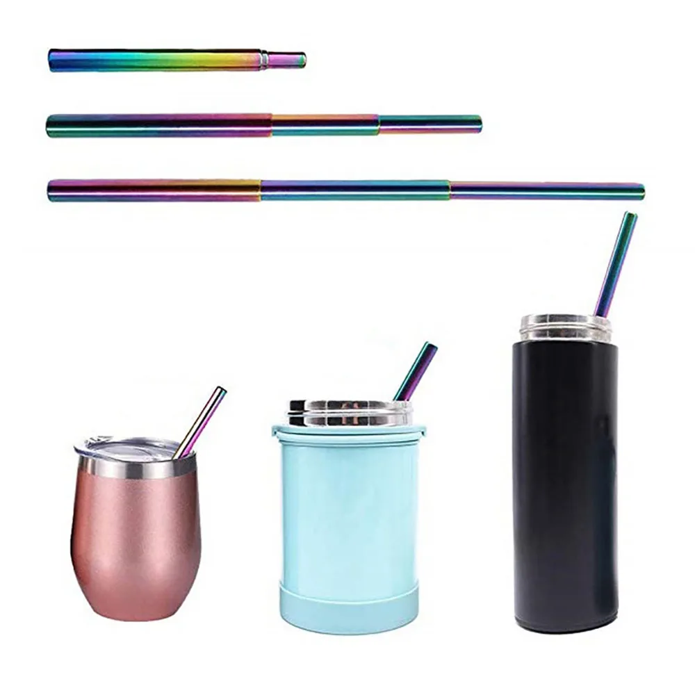 Foldable Reusable Collapsible Metal Straw Telescopic Stainless Steel Straw With Portable Case And Straw Brush