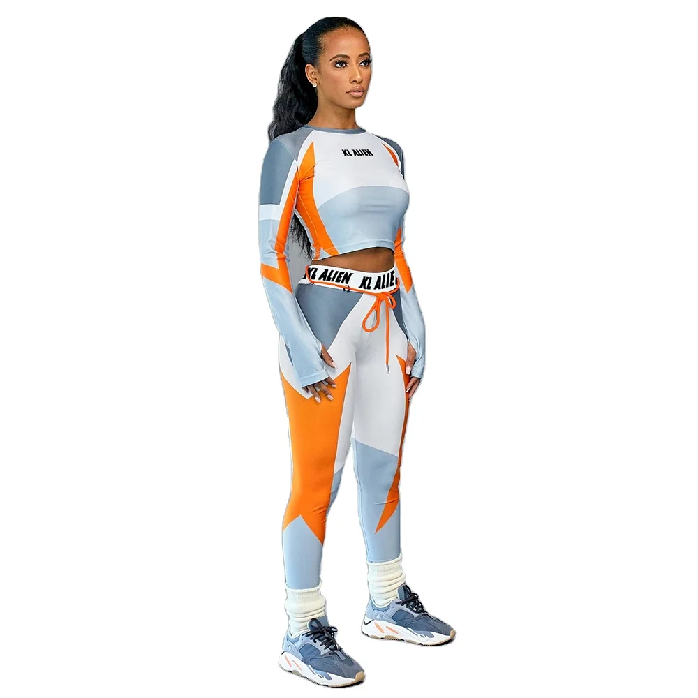 New Gym Activewear Conjunto Deportivo kl alien Women Workout Clothing Long Sleeve Kl alien Two Piece Yoga Sets Fitness women