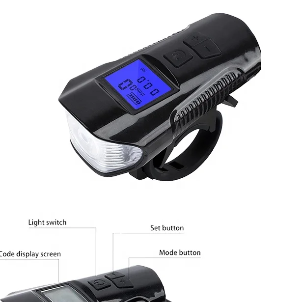 2020 New Smart Bike Accessories Motor Handlebar Front 3 in 1 USB Rechargeable Power Display Speedometer Electric Horn Bike Light