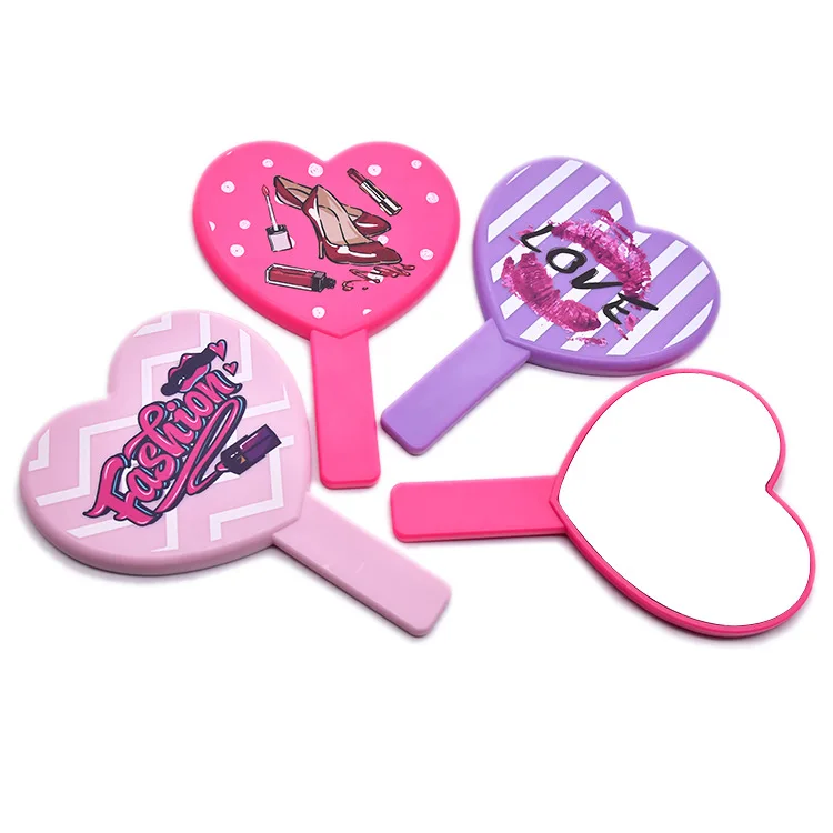 Custom Handheld Pocket Makeup Mirror Vintage Personalized Portable Mini Pink Heart Hand Held Vanity Mirror With Logo