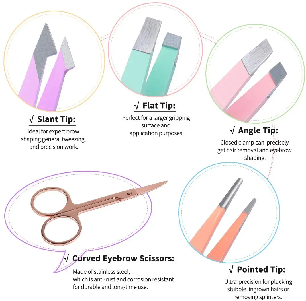 6 Pcs Tweezers Set for Women  Makeup Kit for Eyebrows with Curved Scissors