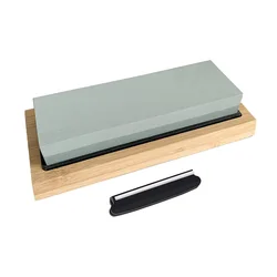 Knife sharpener stone double side sharpening stone set with flatting stone and bamboo base