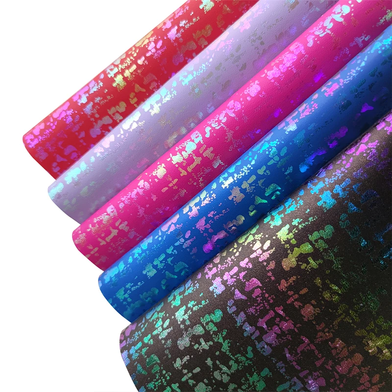 2023 Smooth Multicolored Dichroic Light Shadow Fabric Vinyl Faux Leather PVC Fabric for Making Cover/Hair Bow/Craft/Sewing