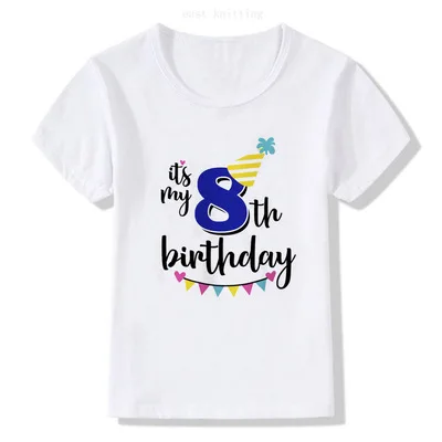 Новинка, детская одежда, Детская футболка с коротким рукавом и принтом на день рождения 1-9, футболка с надписью на английском языке, Детские футболки для мальчиков